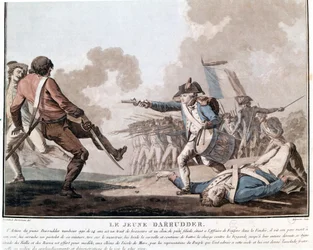 Vendée felkelése: az ifjú Darruder. Ez a hazafias hősiesség példája, mivel Darruder 14 éves fiú volt, aki halottan fekvő apja fegyverét fogta, hogy megölje annak gyilkosát és folytassa a harcot. 1793.