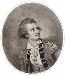 Vicente Lunardi, olasz repülős, aki 1784. szeptember 14-én hajtotta végre az első ballonmászást Angliában. Metszet a 18. század végéről.