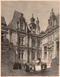 Kilátás a Hotel Escoville belső udvarából Caenben 1860-ban, Franciaország