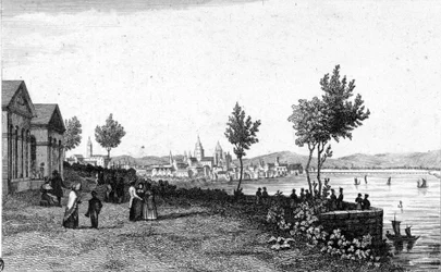Kilátás a németországi Mainzról és a Rajnáról 1830 körül.