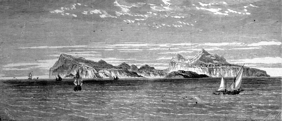 Kilátás a Procida-szigetre Nápoly mellett. 19. századi metszet.