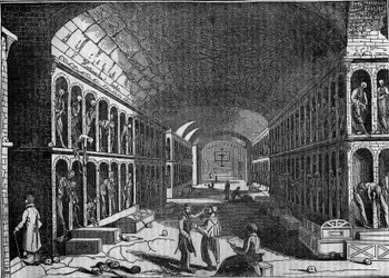 Kilátás a 19. századi palermói kapucinusok temetőjére. (Cimitero dei Cappuccini, Palermo)