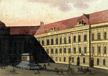 Kilátás a Josephplatz-ra (Joseph platz) Bécsben, Ausztriában. Metszet 1820-ból