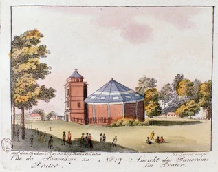 Kilátás a bécsi Práter Parkra. Ausztria. Metszet 1815-ből Magángyűjtemény