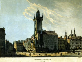 Kilátás a régi prágai városházára 1860 körül.