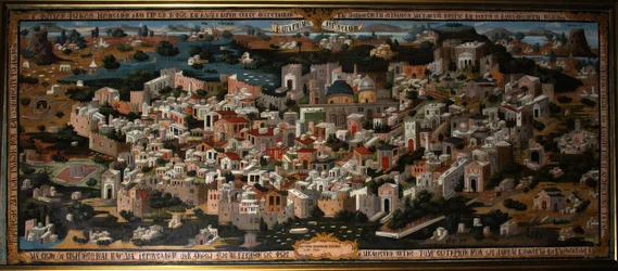 Panorámás kilátás Palesztinára Jeruzsálem városával (Izrael) - Névtelen festmény, olaj, vászon
