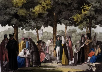 Sétáljon a Ramblas mentén Barcelonában. 1820.