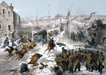 1870-es háború Franciaország és Poroszország között: Vöröskereszt a bapaume-i csata során Pas de Calais-ban 1871.01.2-án és 3-án, amely során a Faidherbe tábornok vezette északi hadsereg győzött a poroszok ellen.