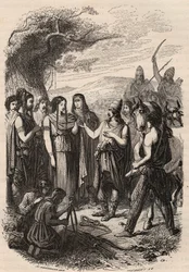 Esküvői szertartás a németeknél. Metszet 1868-ból Theodore Juste (1818-1888) „Histoire de Belgique from primitive times to the end of the regne I. Lipót” című művében. Magángyűjtemény.