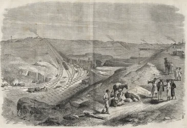 Munka a Szuezi-csatornán 1864 - Építési terület és fúrási munkák a Szuezi-csatornán 1864-ben (Chaluf Tranchee) -