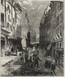A rue de la Montagne Sainte-Genevieve (Sainte Genevieve) munkái Párizs 5. kerületében 1858-ban.
