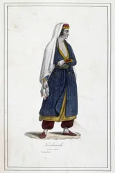 Fiatal Kalmuk nő (Dél-Szibéria mongol népe) - Fr. „A föld különböző népei” című könyvében. Jouhanneaud, Librairie des Bons Livres, Limoges