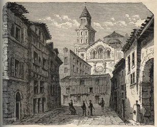 Saint-Front székesegyház - Perigueux - Dordogne - Franciaország - (Szent Front) metszet a „” PATRIE” felirattal – A PECTUREQUIREQUE FRANCIAORSZÁG LEÍRÁSA 6 KÖTETŐBEN LUCIEN HUARD - 19. század vége