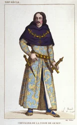 Chevalier de la Cosse jelmeze Genettől az 1365-ös év után. 1830-as metszet