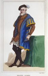Philippe de Chabot, Brion hadnagyának, Franciaország tengernagyának (1480-1543) portréja. metszet 1830-ból
