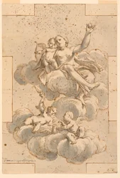 Rajz, terv egy mennyezeti festményhez, Vénusz, Ámor és Putti, 1700-29