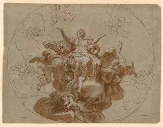 Rajz, mennyezetterv a Szűz Mária mennybemenetelével, 1700-1730