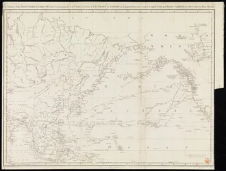 A Csendes-óceán északi részének térképe, amely tartalmazza Ázsia ÉK-i partjait és Amerika ÉNY-i partjait, amelyeket 1778-ban és 1779-ben Cook kapitány fedezett fel, és amelyeket 1788-ban és 1789-ben John Meares fedezett fel tovább (nyomtatásban)