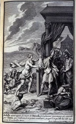 Akhilleusz, aki meghallotta Patrocles halálát, és keservesen elsírta őt, Thetis megvigasztalja, és arra buzdította, hogy ne harcoljon, amíg új fegyvereket nem hoz neki. A Homérosz Iliász XVIII. könyvének illusztrációja, francia kiadás
