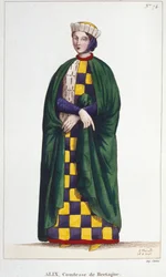 Alix de Thouars (1201-1221), Bretagne grófnője, Guy de Thouars, Bretagne hercegének lánya. Metszet 1830-ból.