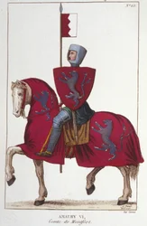 VI. Amaury, Montfort grófja (1192-1241) elvesztette apja, IV. Simon hódításainak egy részét. Az erődöt, és átengedte a déli jogait VIII. Lajos francia királynak. Metszet 1830-ból.