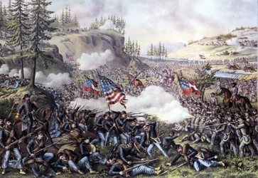 Amerikai polgárháború (1861 - 1865): Chickamaugai csata (Grúzia) 1863. szeptember 18-20. Metszet a 19. századról.