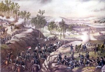 Amerikai polgárháború (1861 - 1865): Resacai csata (Grúzia) 1864. május 13-15. Metszet a 19. századról.