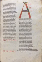 Anno tertio: Incipit Daniel Propha.Incipit of the Book of the Prophet Daniel, 11. század (miniatűr, hártyás kézirat)