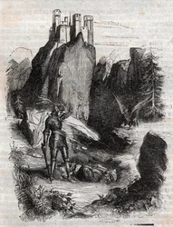 Atlant legyőzte Bradamante – 1851-es metszet a „Dühös Roland”-tól”