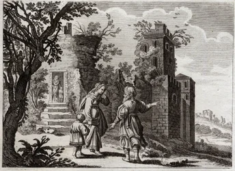 Royaumont Biblia, Ószövetség: Ismael vadászata. Amikor Sára látta, hogy Izmael, Agar fia (Hágár) rosszul bánik a kis Izsákkal, megkérte Ábrahámot, hogy küldje vissza fiával együtt, hogy Izsák legyen az egyetlen örökös Isten ígéretei szerint. Beteg