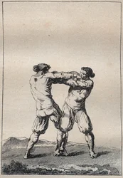Breton birkózók, Jacques Cambry (1749-1807) „” Utazás Finistere-ben vagy ennek a megye államában 1794-ben és 1795-ben” vésése