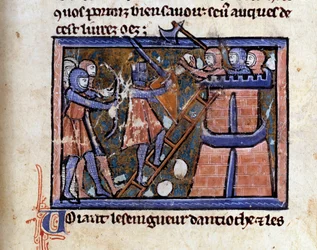 Keresztes hadjárat (valószínűleg az első): Jeruzsálem elfoglalása a keresztesek által. Miniatűr Tiruszi Vilmos (kb. 1128-1186) kéziratából