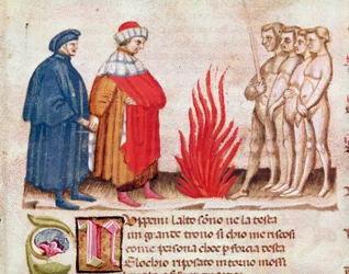 Dante és Vergilius az elátkozott lelkekkel körülvéve (a pokolból, az Isteni színjátékban) - miniatűr XV.