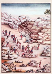 Gyémántbányászat egy brazíliai bányában. 18. századi akvarell, Rio de Janeiro, Biblioteca Nazionale