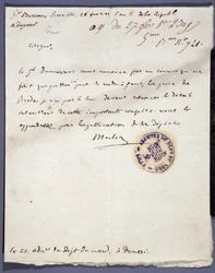 Francia forradalom: 1793. február 26-án kelt, kézzel írott levél egy Merlin névtől a hollandiai Breda város elfoglalásáról Dumouriez tábornok február 24-én. Nord Lille Osztályi Levéltára