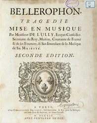 A „” Bellerophon „” Lyrique tragédiájának frontképe öt felvonásban Jean Baptiste Lully (Giovanni Battista Lulli) (Jean-Baptiste) (1632-1687) prológusával. 1714.