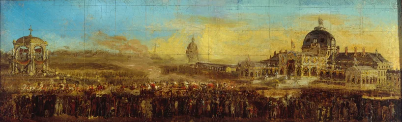 Ünnepség 1852. május 10-én a Champ-de-Mars-on; a herceg-elnök távozása a zászlók megáldása után. Jelenlegi 7. kerület, Párizs, 1847 és 1857 között (olaj, vászon)