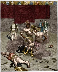 Gladiátor harc. 19. századi metszet.