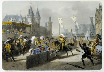 II. Henrik (1519-1559) egy versenyen halt meg 1559. június 27-én - litográfia