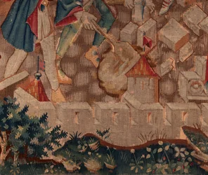 Saint Piat és Saint Eleuthère története, 5. jelenet Részlet balra lent. Városfalak és bokrok.