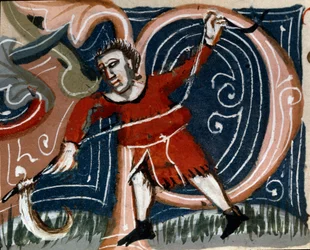 Kertészet: fűszernövények kaszálása. Részlet. Kéziratos oldal (MS.s.vi) Pietro de Crescenzi "" Agrárcsemege "" (Crescent Stone vagy Crescens Stone) (1233-1320) 14. századi Cesena, Biblioteca Malatestiana