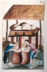 Sajtot készítő indiánok, Baltazar Martinez Companion és Bujanda, Trujillo püspöke (1782-1785) "Trujillo of Peru" vagy "Codex Martinez Companion" című könyvéből