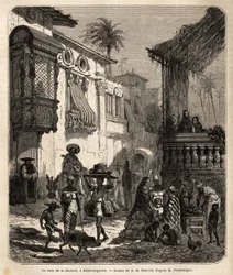 La casa de la Merced (ma Mercy Street) Saint Augustine-ban, az Egyesült Államok (Egyesült Államok) legrégebbi városában, amelyet a spanyolok alapítottak 1565-ben; a város főutcája, kicsi és népes, különféle állatokkal és különféle amerikai t
