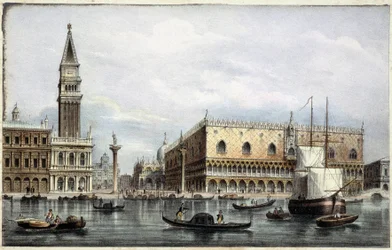 Le mole vu du canal - „Velence főbb nézeteinek albumában”, ill. szerző: Marco Moro, szerk. Gio Brizeghel, v.1840