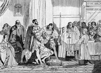 Leonardo da Vinci (Leonard de Vinci) I. Francois (1494-1547) karjaiban halt meg 1519-ben Clos Luce-ban. metszés.