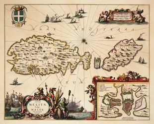 Málta és Gozo térképe, 1650 körül (színes metszet)