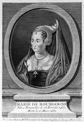 Burgundi Mária (1457-1482), Merész Károly lánya és az osztrák Maximilian felesége. 19. századi metszet.