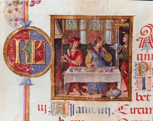 Január hónap: bankett jelenet. Miniatűr Herkules (Ercole) I d