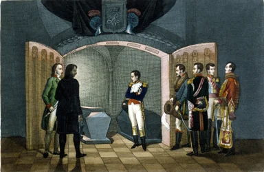 Bonaparte Napóleon II. Frigyes porosz sírja előtt.