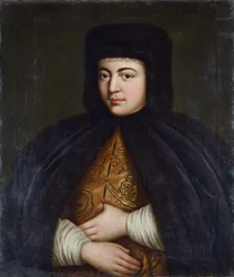 Natalia Kirillovna Narychkina - Natalia Naryskina (1651-1694) cárnő portréja, névtelen. Olaj, vászon, 18. század második fele, Állami Építészeti, Történeti és Művészeti Múzeum, Vladimir
